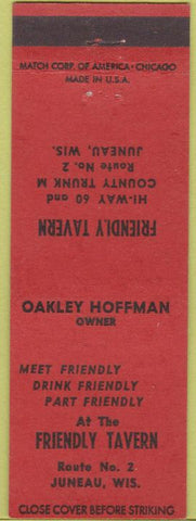 Matchbook Cover - Friendly Tavern Juneau WI red