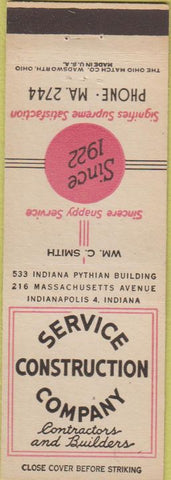 Matchbook Cover - Service Contruction Co Contracters Indianapolis IN