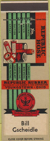 Matchbook Cover - Republic Hose Youngstown OH Bill Gscheidle