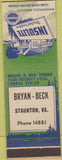 Matchbook Cover - Insultie Insulation Brayn Beck Staunton VA