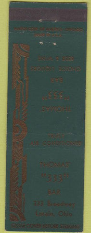 Matchbook Cover - Thomas 333 Bar Lorain OH