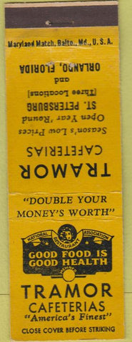 Matchbook Cover - Tramor Cafeterias Orlando St Petersburg FL