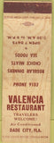 Matchbook Cover - Valencia Restaurant Dade City FL