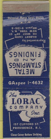 Matchbook Cover - The Lorac Co Providence RI WORN metal stampings