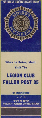 Matchbook Cover - American Legion Baker MT