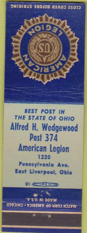 Matchbook Cover - American Legion East Liverpool OH