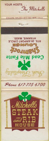Matchbook Cover - Mitchells Steak Rib House Hyannis MA WORN