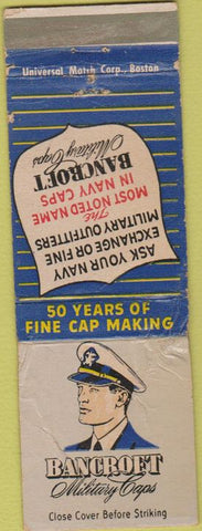 Matchbook Cover - Bancroft Military Caps POOR Framingham MA