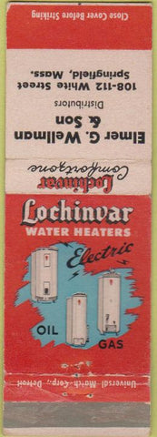 Matchbook Cover - Lochinvar Water Heaters Elmer Wellman Springfield MA