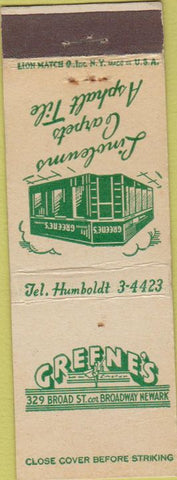 Matchbook Cover - Green's Newark NJ tile linoleum carpet WEAR