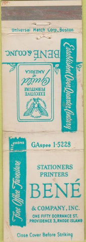 Matchbook Cover - Stationers Printers Bene Providence RI WORN