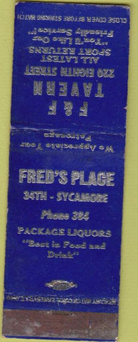 Matchbook Cover - F and F Tavern Fred's Place WEAR NO TOWN