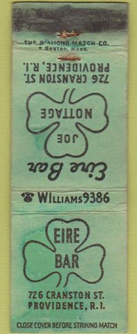 Matchbook Cover - Eire Bar Providence RI shamrock POOR