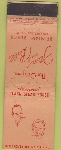 Matchbook Cover - Fan Bill's Miami Beach FL Albert Pick manumark Lake George NY