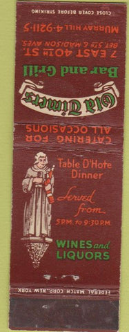 Matchbook Cover - Old Timers Bar Grill New York City Federal WEAR