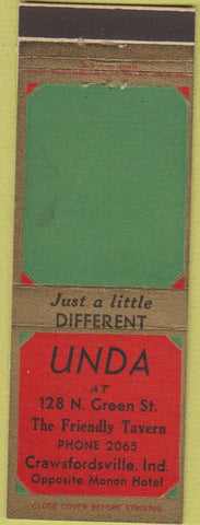 Matchbook Cover - UNDA Crawsfordsville IN