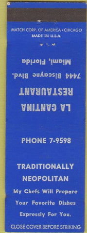 Matchbook Cover - La Cantina Restaurant Miami FL WEAR