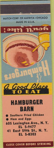 Matchbook Cover - Hamburger Barn New York City