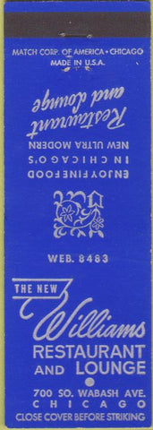 Matchbook Cover - The Williams Restaurant Lounge Chicago IL