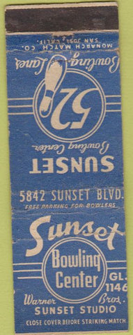Matchbook Cover - Sunset Bowling Los Angeles CA WORN