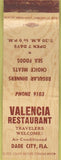 Matchbook Cover - Valencia Restaurant Dade City FL WEAR