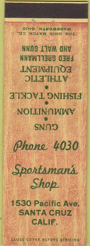 Matchbook Cover - Sportsman's Shop Santa Cruz CA Guns Fishing Tackle Ammo