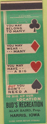 Matchbook Cover - Bud's Recreation Harris IA WEAR