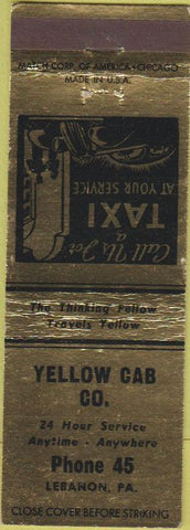 Matchbook Cover - Yellow Cab Co Lebanon PA