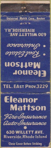 Matchbook Cover - Eleanor Mattson Real Estate Insurance Riverside RI WEAR