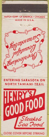Matchbook Cover - Henry's Good Food Sarasota FL