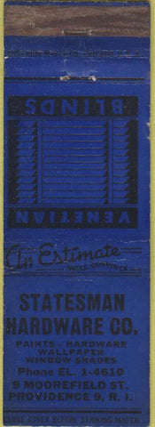 Matchbook Cover - Statesman Hardware Co Providence RI