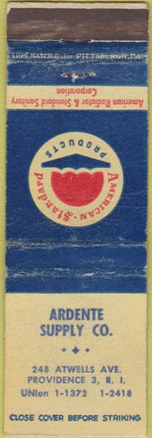 Matchbook Cover - American Standard Products Ardente Providence RI WEAR