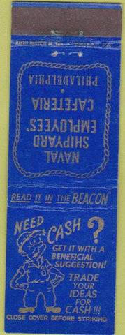 Matchbook Cover - Naval Shipyard Cafeteria Philadelphia PA