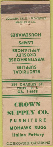 Matchbook Cover - Crown Supply Co Furniture Providence RI POOR
