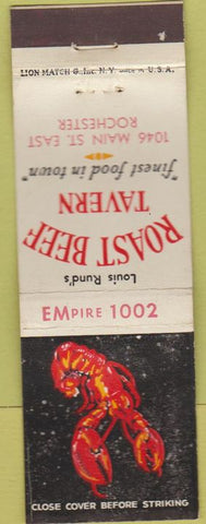 Matchbook Cover - Roast Beef Tavern Rochester NY lobster WEAR