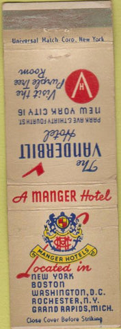 Matchbook Cover - The Vanderbilt Hotel New York City WORN