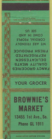 Matchbook Cover - Brownie's Market deli grocery NO TOWN