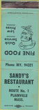 Matchbook Cover - Sandy's Restaurant Plainville MA WEAR