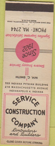 Matchbook Cover - Service Construction Co Indianapolis IN