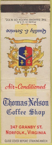 Matchbook Cover - Thomas Nelson Coffee Shop Norfolk VA