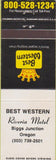 Matchbook Cover - Best Western Riveria Motel Biggs Junction OR