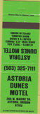 Matchbook Cover - Astoria Dunes Motel Astoria OR
