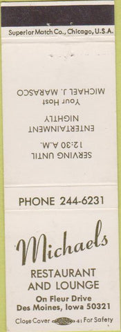 Matchbook Cover - Michaels Restaurant Des Moines IA