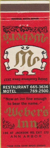 Matchbook Cover - Weber's Inn Ann Arbor MI