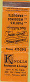 Matchbook Cover - Knolls Restaurant Lincoln NE