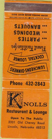 Matchbook Cover - Knolls Restaurant Lincoln NE