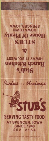 Matchbook Cover - Stub's Spencer IA