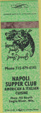 Matchbook Cover - Napoli Supper Club Italian Eagle River WI
