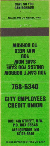 Matchbook Cover - City Employees Credit Union Albuquerque NM green