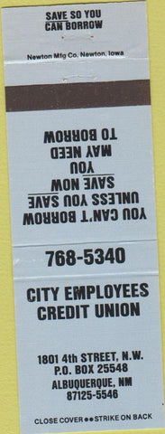 Matchbook Cover - City Employees Credit Union Albuquerque NM blue